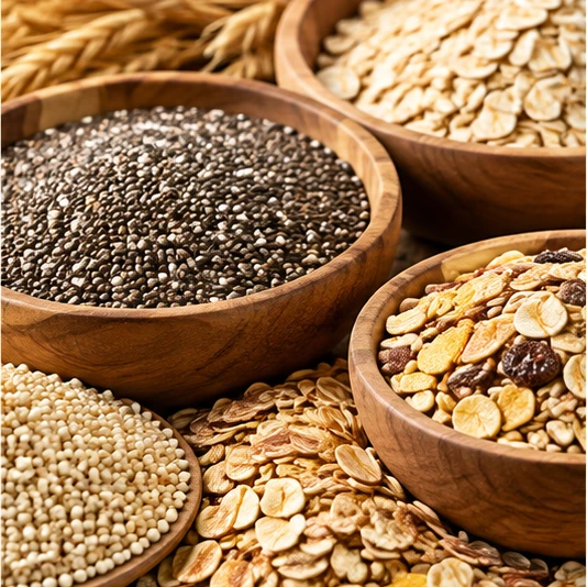 Semillas de chía, avena y cereales