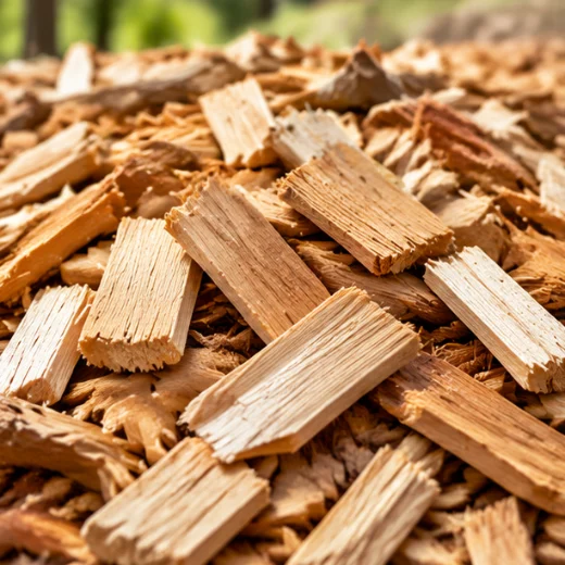Pila de astillas de madera para biomasa, celulosa y tableros